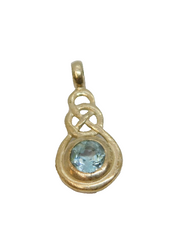 Sterling Silver Celtic Style Blue Topaz Set Drop Charm Pendant Vintage c1970