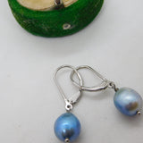 Pair of Sterling Silver Faux Blue Pearl Hook Earrings Vintage c1970