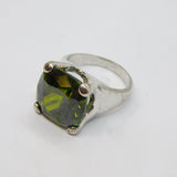 Sterling Silver Faceted Peridot Chunky Cocktail Ring Vintage c1990 Size R