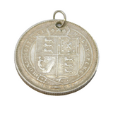 Sterling Silver Queen Victoria Shilling Coin Charm Pendant Antique 1887