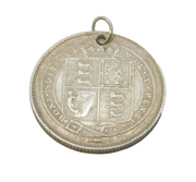 Sterling Silver Queen Victoria Shilling Coin Charm Pendant Antique 1887
