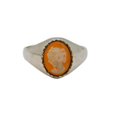 Sterling Silver Carved Shell Cameo Signet Ring Vintage 1976 London Size O