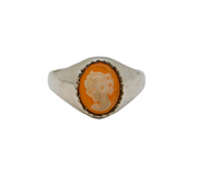 Sterling Silver Carved Shell Cameo Signet Ring Vintage 1976 London Size O