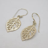 Pair of Sterling Silver Brushed Leaf Skeleton Hook Drop Earrings Vintage c2010