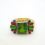 18th Century 18ct Gold, Green Paste, Ruby Mourning Ring Antique c1790
