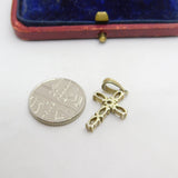 Sterling Silver Gilt Diamond Paste Set Cross Charm Pendant Vintage c1970
