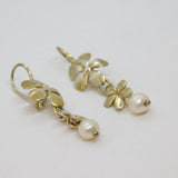 Pair of Sterling Silver Freshwater Pearl Floral Dangly Earrings Modern c1990