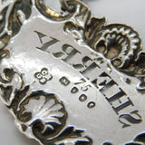 Victorian Sterling Silver Floral Pattern Sherry Decanter Label Antique London