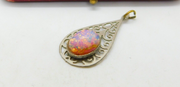 White Metal & Opal Drop Charm Pendant Vintage c1970