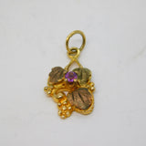 10ct Yellow-Rose Gold, Amethyst Set Vine Pattern Drop Pendant Vintage c1970