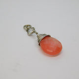 Sterling Silver Wire Wrapped Cherry Quartz & Crystal Charm Pendant Vintage c1970