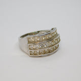 Sterling Silver Chunky Three Row Paste Set Deco Style Ring Vintage c1970 Size Q