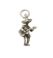 Sterling Silver Mexican Guitar Player Charm Pendant Vintage c1970s