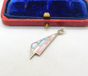 Sterling Silver Modernist Form Mother Of Pearl Drop Pendant Vintage c1970