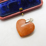 Sterling Silver Carved Red Agate Heart Charm Pendant Vintage c1970