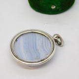 Sterling Silver & Blue Lace Agate Drop Pendant Vintage c1960