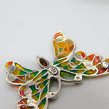 Sterling Silver Plique-à-Jour Enamel Double Butterfly Pendant Vintage c1980
