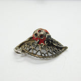 Sterling Silver Ladybird on a Leaf Charm Pendant Vintage c1970