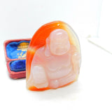 Chinese Carved Red Agate Flatback Buddha Ornament Vintage c1970