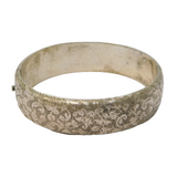 Victorian Silver Plated Floral Decorated Bangle Bracelet Antique c1880s