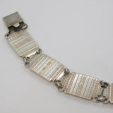 Sterling Silver Lined Pattern Panel Bracelet Antique c1940s Art Deco