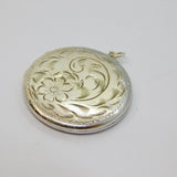 Sterling Silver Floral Pattern Round Locket Keepsake Charm Pendant Vintage c1970