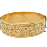 9ct Rolled Gold Large Floral Pattern Cuff Bangle Bracelet Antique c1930s