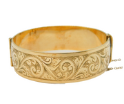 9ct Rolled Gold Large Floral Pattern Cuff Bangle Bracelet Antique c1930s