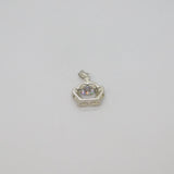 Sterling Silver CZ Set Crown Charm Pendant Contemporary c1990s