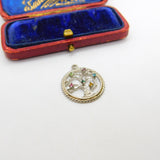 Sterling Silver Coloured Diamond Paste Tree Of Life Charm Pendant Vintage c1970