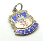 Sterling Silver & Enamel Devon Travel Shield Charm Pendant Vintage c1960