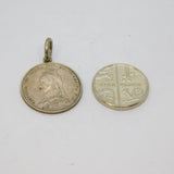 Victorian Sterling Silver Sixpence Coin Charm Pendant Antique 1887