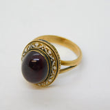 Georgian 9ct Gold, White Enamel & Garnet Mourning Ring Antique c1820s