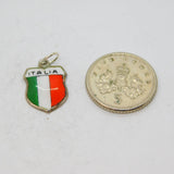 .800 Silver 'Italia' Flag Colours Enamel Shield Souvenir Charm Vintage c1970s