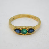 9ct Yellow Gold, Sapphire & Emerald Three-Stone Dress Ring Vintage