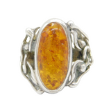 Sterling Silver & Baltic Amber Set Art Nouveau Style Ring Vintage c1970