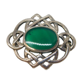 Sterling Silver Green Malachite Celtic Knot Brooch Vintage c1970