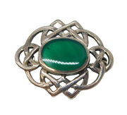 Sterling Silver Green Malachite Celtic Knot Brooch Vintage c1970