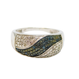 Sterling Silver Blue & White Diamond Modernist Ring Vintage c1970 Size R 1/2
