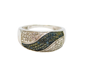 Sterling Silver Blue & White Diamond Modernist Ring Vintage c1970 Size R 1/2