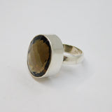 Sterling Silver Chunky Faceted Smoky Quartz Statement Ring Vintage c1970 Size R