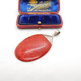 Large Sterling Silver & Red Jasper Drop Form Pendant Vintage c1980