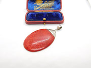 Large Sterling Silver & Red Jasper Drop Form Pendant Vintage c1980