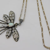 Sterling Silver, Opal & White Topaz Large Dragonfly Necklace Vintage c1990s