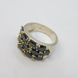 Sterling Silver Faceted Black Crystal Statement Ring Vintage c1970 Size Q 1/2