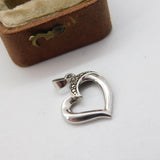 Sterling Silver Paste Set Heart Drop Charm Pendant Vintage c1970