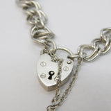 Sterling Silver Curb Link Charm Bracelet Heart Lock Clasp Vintage Birmingham