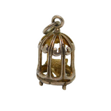 Sterling Silver Bird In Cage Charm Pendant Vintage c1970s