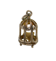 Sterling Silver Bird In Cage Charm Pendant Vintage c1970s