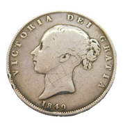 Queen Victoria .925 Silver Half Crown Coin Antique 1849 Fine Condition